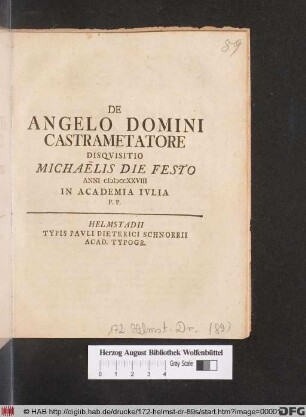 De Angelo Domini Castrametatore Disqvisitio Michaelis Die festo Anni MDCCXXVIII. In Academia Ivlia P. P
