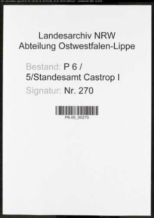 Sterberegister Standesamt Castrop-Rauxel Castrop I