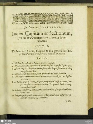 Index Capitum & Sectionum, quae in hoc Commentario habentur & tractantur