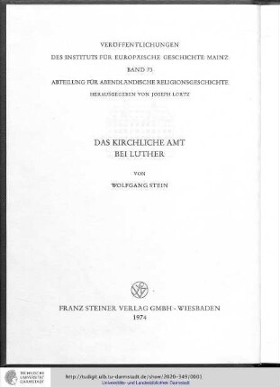 Das kirchliche Amt bei Luther