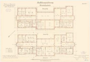 Kaserne für das Luftschiffer-Bataillon, Berlin-Jungfernheide: Wirtschaftsgebäude: Grundriss Kellergeschoss, Erdgeschoss 1:100