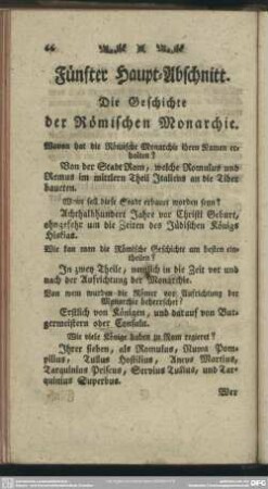 Fünfter Haupt-Abschnitt. Die Geschichte der Römischen Monarchie