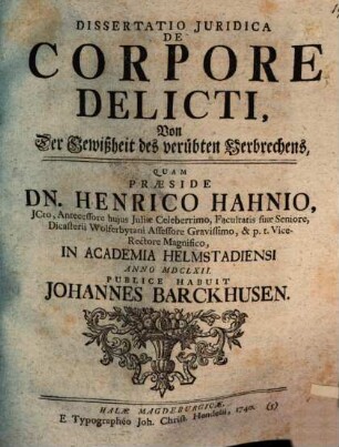 Dissertatio iuridica de corpore delicti, Von der Gewißheit des verübten Verbrechens
