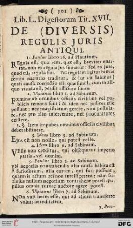 Lib. L. Digestorum Tit. XVII. De (diversis) regulis juris antiqui