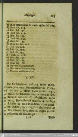 § XV. Ordinatio Politica de anno 1608