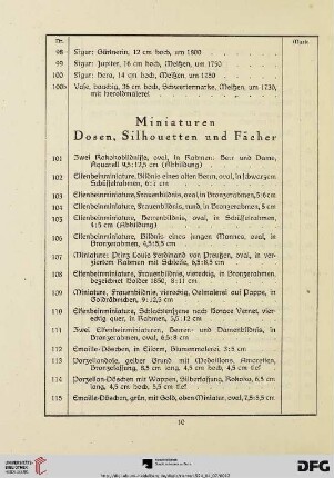 Miniaturen, Dosen, Silhouetten und Fächer (Nr. 101-129b)