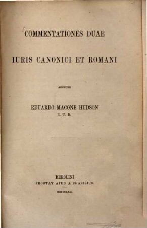 Commentationes duae iuris canonici et romani