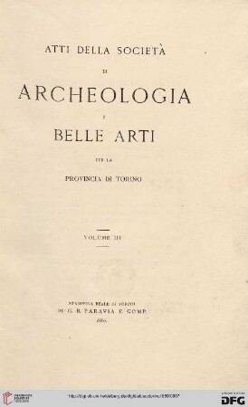 3: Atti della Società di Archeologia e Belle Arti per la Provincia di Torino