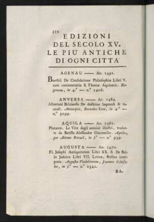 312-323, Edizioni del Secolo XV, le più Antiche d'ogni Città