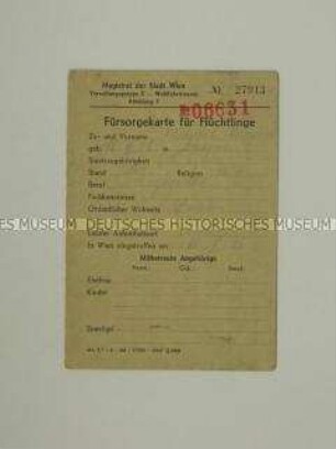 Nachweiskarte der Stadt Wien über Fürsorgeleistungen - Familienkonvolut