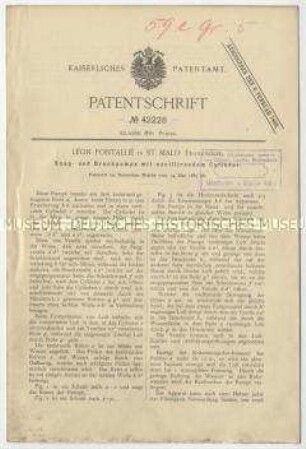 Patentschrift einer Saug- und Druckpumpe mit oszillierendem Zylinder, Patent-Nr. 42228