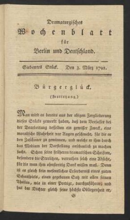 Siebentes Stück. Den 3. März 1792