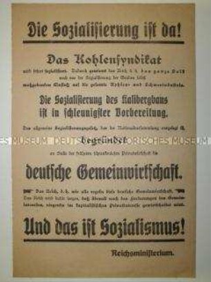 Maueranschlag zur Verkündung der Verstaatlichung des Kohlesyndikats