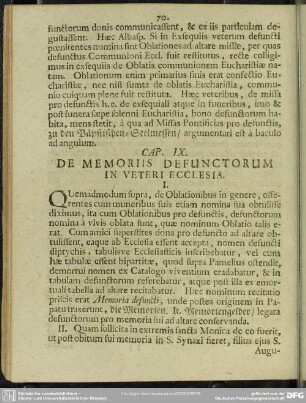 Cap. IX. De Memoriis Defunctorum In Veteri Ecclesia
