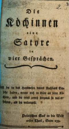 Die Köchinnen : eine Satyre in vier Gesprächen