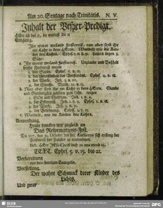 Inhalt der Vesper-Predigt [Am 20. Sontage nach Trinitatis]