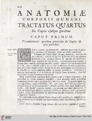 Caput primum: praemittuntur quaedam generalia de Capite et ejus partibus