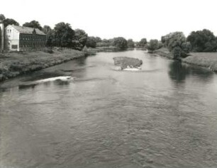 Eilenburg. Blick von der Straßenbrücke über die Mulde nach Norden