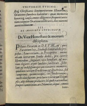III. De moribus studiosorum.