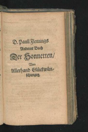 Anderes Buch Der Sonnetten/ Von Allerhand Glückwünschungen.