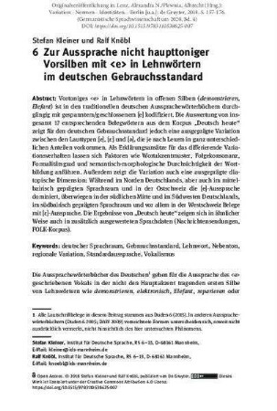 Zur Aussprache nicht haupttoniger Vorsilben mit  in Lehnwörtern im deutschen Gebrauchsstandard