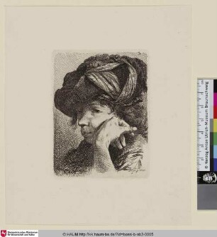 [Kopfstudie eines Mannes mit aufgestützter Hand und Turban]