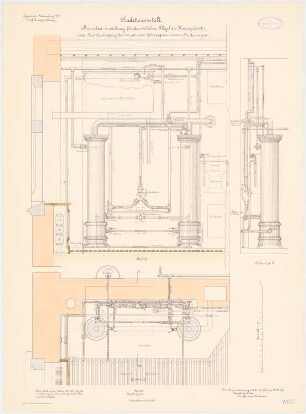 Kadettenanstalt der Garnison, Naumburg/Saale: Brausebadeinrichtung in Grundriss, Aufriss, Schnitt 1:10