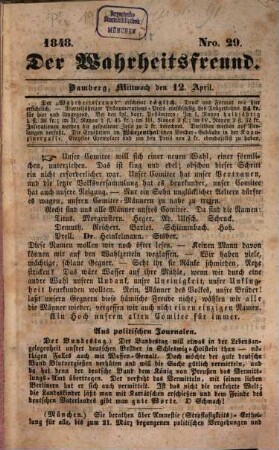 Der Wahrheitsfreund. 1848,4/5 = 12. Apr. - 31. Mai