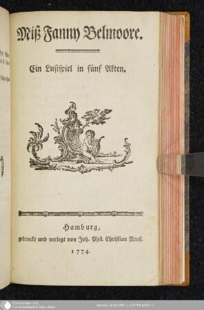 Miß Fanny Belmoore : Ein Lustspiel in fünf Akten
