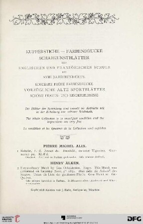 Kupferstiche-Farbendrucke, Schabkunstblätter der Englischen und Französischen Schule des XVIII. Jahrhunderts (Nr. 1-425)