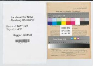 Entnazifizierung Gertrud Hegger , geb. 28.03.1908 (Stenotyp.)