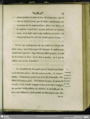 V. Commencement de la guerre. Conduite du Roy