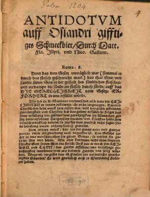 Antidotvm auff Osiandri gifftiges Schmeckbier