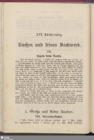 XVI. Abtheilung. Kuchen und feines Backwerk