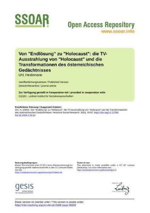 Von "Endlösung" zu "Holocaust": die TV-Ausstrahlung von "Holocaust" und die Transformationen des österreichischen Gedächtnisses