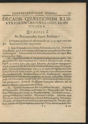 Decadis Quaestionum Illustriorum Chronologicarum Secundae.