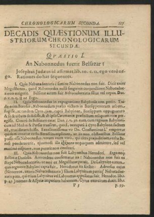 Decadis Quaestionum Illustriorum Chronologicarum Secundae.