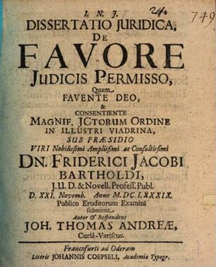 Diss. iur. de favore iudicis permisso