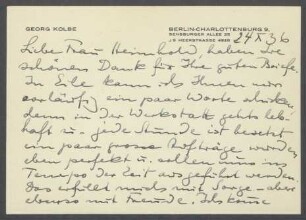 Brief von Georg Kolbe an Grete Heimholt
