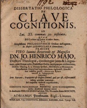 Diss. ... de clave cognitionis