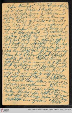 Korrespondenz von Alice und Ludwig Klein: Postkarte von Ludwig Klein an Max Klein und Susanne Klein