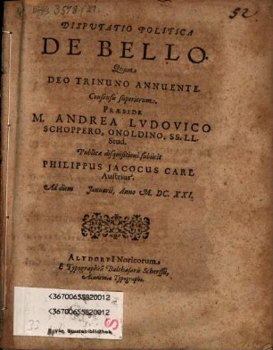 Disputatio Politica De Bello