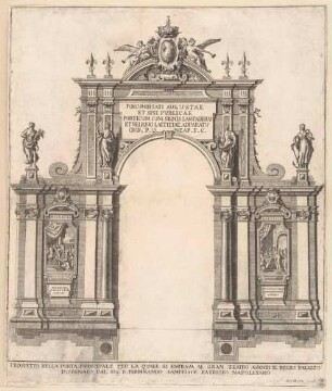 Außenansicht des Haupteingangs der Festarchitektur vor dem Palazzo Reale in Neapel anlässlich der Geburt der Prinzessin Maria Isabel (1740–1742)