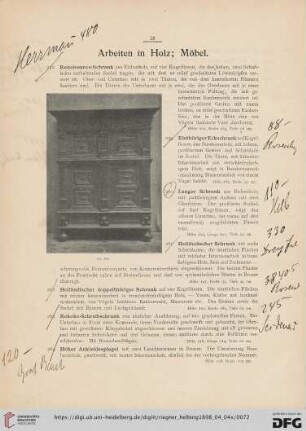 Arbeiten in Holz; Möbel (Nr. 258-274)