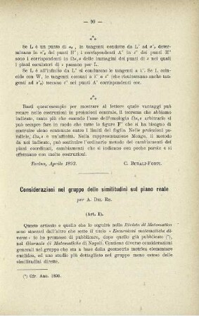 Considerazioni nel gruppo delle similitudini sul piano reale