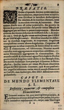 Assertionum Philosophicarum Pars Secunda Cosmologica De Mundo Elementari, Coelesti, Et Archetypo