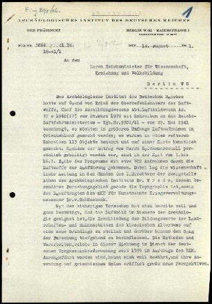 Brief (Abschrift); Martin Schede an Bernhard Rust