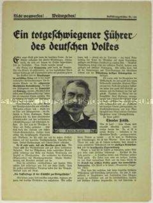 Flugschrift mit einem Porträt des antisemtischen Publizisten und Verlegers Theodor Fritsch mit Wahlpropaganda für den Deutsch-Völkischen Block