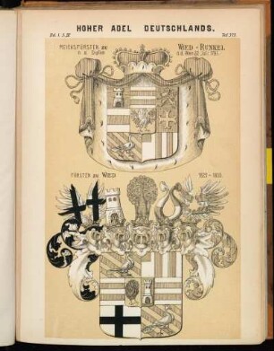 Taf. 375. Reichsfürsten zu Wied-Runkel n. d. Diplom d. d. Wien 22. Juli 1791. - Fürsten zu Wied 1825-1835.