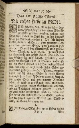 Das LIV. Hülffs-Mittel. Die rechte Liebe zu Gott. - Das LVI. Hülffs-Mittel. Die Betrachtung der ewigen Höllen-Quaal.